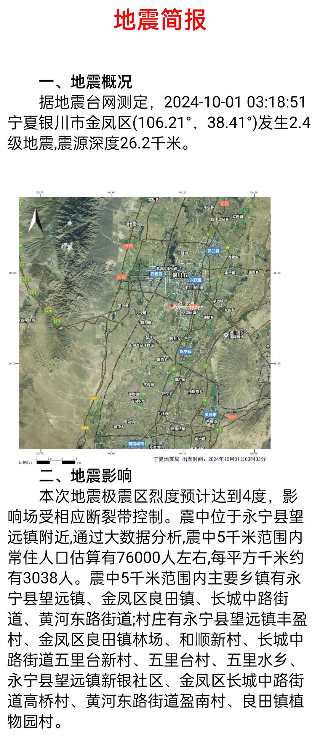 宁夏银川：地震造成6人轻微伤，已转移安置4965人